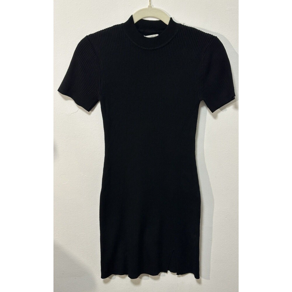 Abercrombie & Fitch Ribbed Knit Bodycon Dress Slit Black Short Sleeve Women S